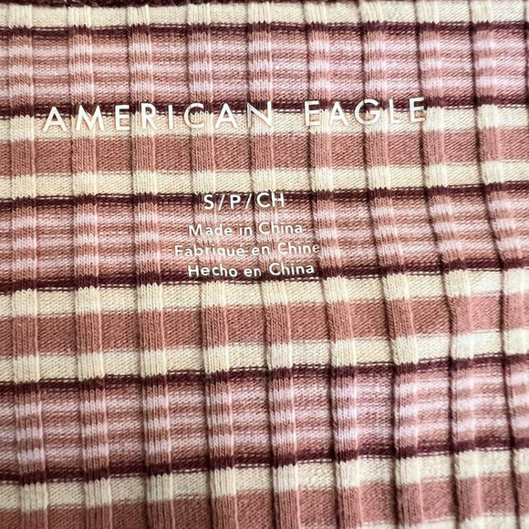 American Eagle Women's Striped Crop Top V-Neck Short Sleeve Multicolor Small - Picture 8 of 9